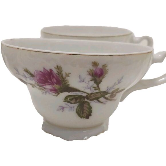 4 Tea Cup SET with Saucers Made In Japan Moss Rose Handpainted Porcelain VINTAGE - Picture 2 of 16